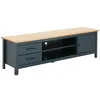 Image de TINA - Meuble TV 1 Porte 2 Tiroirs Bois Ciré et Bleu Pétrole - Altobuy