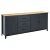 Image de Buffet Bas 3 Portes 3 Tiroirs Bois Ciré et Bleu Pétrole - TINA - ALTOBUY