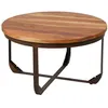 Image de Table Basse Ronde Plateau en Bois de Recyclé et Pied en Acier - THARA - ALTOBUY