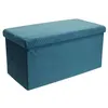 Image de The Home Deco Factory - Banc coffre pliable en velours Zig zag bleu