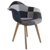 Image de Fauteuil scandinave patchwork bleu gris pieds bois