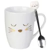 Image de Mug Déco avec Cuillère "Chat" 11cm Blanc