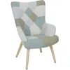 Image de The Home Deco Factory - Fauteuil en tissu patchwork pieds en bois brut Alta bleu
