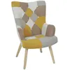 Image de The Home Deco Factory - Fauteuil en tissu patchwork pieds en bois brut Alta jaune