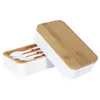 Image de Lunch Box 2 Niveaux "Effet Bambou" 18cm Blanc