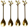 Image de Lot de 4 Cuillères à Café "Feuille" 11cm Or