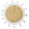 Image de Tapis Rond en Jute "Pompons" 80cm Blanc