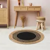 Image de Tapis rond jute coton noir 90cm