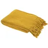 Image de Plaid chenille en polyester avec franges 120 x 150 cm moutarde
