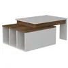 Image de Toilinux - Table basse sur 2 niveaux avec 3 niches de rangement - Blanc et Marron - Kolarado
