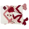 Image de Toilinux - Jeté de canapé ethnique avec pompons - 130 x 170 cm - Blanc et rose