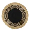 Image de Toilinux - Tapis rond en Jute et coton - Imprimé Noir - Diamètre 90 cm