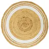 Image de Toilinux - Tapis rond en Jute et coton - Imprimé Blanc - Diamètre 90 cm