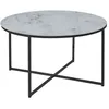 Image de Toilinux - Table basse ronde en verre effet marbre - Diam. 80 cm - Blanc et Noir - Alysé
