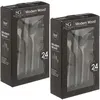 Image de Toilinux - Lot de 2 Ménagères Modern Wood en Acier Inoxydable - 48 couverts - Noir Mat - Modern Wood