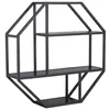 Image de Toilinux - Etagère murale hexagonale en MDF et métal - Noir - Sireine