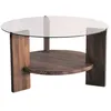 Image de Toilinux - Table basse ronde en verre et panneaux de particules - Diam. 75cm H. 40cm - Marron