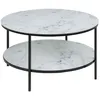 Image de Toilinux - Table basse ronde effet marbre en verre et métal 2 niveaux - L.80 cm x H. 45 cm - Noir et blanc - Alysé