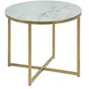 Image de Toilinux - Table à café ronde effet marbre en verre et métal - Diam. 50 cm x H. 42 cm - Doré et blanc - Alysé