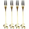 Image de The Home Deco Factory - Lot de 4 fourchettes à dessert Feuille - Doré