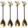 Image de The Home Deco Factory - Lot de 4 cuillères à café Feuille - Doré