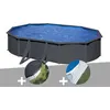 Image de Kit piscine acier gris anthracite Gré Louko ovale 5,27 x 3,27 x 1,22 m + Bâche d'hivernage + Tapis de sol