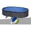 Image de Kit piscine acier gris anthracite Gré Louko ovale 6,34 x 3,99 x 1,22 m + Bâche à bulles