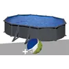 Image de Kit piscine acier gris anthracite Gré Juni ovale 6,34 x 3,99 x 1,32 m + Bâche à bulles