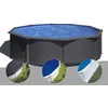 Image de Kit piscine acier gris anthracite Gré Louko ronde 3,70 x 1,22 m + Bâche d'hivernage + Bâche à bulles + Tapis de sol