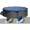 Image de Kit piscine acier gris anthracite Gré Juni ronde 4,80 x 1,32 m + Bâche d'hivernage + Bâche à bulles