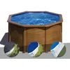 Image de Kit piscine acier aspect bois Gré Pacific ronde 2,60 x 1,22 m + Bâche d'hivernage + Bâche à bulles + Tapis de sol