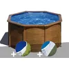 Image de Kit piscine acier aspect bois Gré Pacific ronde 2,60 x 1,22 m + Bâche à bulles + Tapis de sol