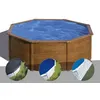 Image de Kit piscine acier aspect bois Gré Pacific ronde 3,70 x 1,22 m + Bâche d'hivernage + Bâche à bulles + Tapis de sol