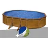 Image de Kit piscine acier aspect bois Gré Pacific ovale 6,34 x 3,99 x 1,22 m + Bâche à bulles