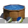 Image de Kit piscine acier aspect bois Gré Pacific ronde 2,60 x 1,22 m + Bâche d'hivernage + Bâche à bulles