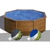 Image de Kit piscine acier aspect bois Gré Pacific ronde 3,70 x 1,22 m + Bâche d'hivernage + Bâche à bulles
