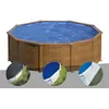 Image de Kit piscine acier aspect bois Gré Pacific ronde 4,80 x 1,22 m + Bâche d'hivernage + Bâche à bulles + Tapis de sol