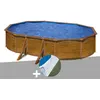 Image de Kit piscine acier aspect bois Gré Pacific ovale 6,34 x 3,99 x 1,22 m + Tapis de sol