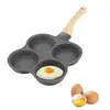 Image de Jimfoty poêle à oeufs, poêle à omelette 4 trous poêles à frire antiadhésives petit déjeuner crêpes omelette à crêpes avec manche en bois pour