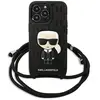 Image de Karl Lagerfeld Patch en cuir Monogram et cordon Iconik - Étui pour iPhone 13 Pro (Apple iPhone 13 Pro), Coque pour téléphone portable, Noir