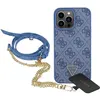 Image de Coque pour iPhone 15 Pro avec Motif 4G et Logo Triangulaire en Métal Guess Bleu