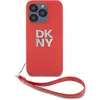 Image de DKNY PU Leather Stack Logo Wrist Strap Case for iPhone 14 Pro Red (Apple iPhone 14 Pro), Coque pour téléphone portable, Rouge
