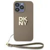 Image de DKNY PU Leather Stack Logo Wrist Strap Case for iPhone 14 Pro Max Beige (Apple iPhone 14 Pro Max), Coque pour téléphone portable, Beige
