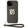 Image de DKNY PU Leather Stack Logo Wrist Strap Case for iPhone 14 Brown (Apple iPhone 14), Coque pour téléphone portable, Marron