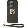 Image de DKNY PU Leather Stack Logo Wrist Strap Case for iPhone 14 Pro Brown (Apple iPhone 14 Pro), Coque pour téléphone portable, Marron
