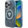 Image de Guess Case IML Metal Glitter 4G Circle Triangle MagSafe for iPhone 16 Pro blue (Apple iPhone 16 Pro), Coque pour téléphone portable, Bleu
