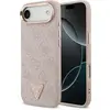 Image de Guess Case Magsafe 4G PU Leather Case With Triangle Logo And Gold Metal Camera Frame For iPhone 17 A (Apple iPhone 17), Coque pour téléphone portable, Pink, Or