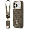 Image de Guess 4G Strass Logo & Big Strap Metal Buttons MagSafe case for iPhone 17 Pro brown (Apple iPhone 17 Pro), Coque pour téléphone portable, Marron