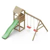 Image de Aire de jeu extérieur en bois - 1 toboggan avec 2 balançoires - 348x284x188cm - Ambroise