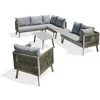 Image de Salon De Jardin D'angle En Aluminium Et Corde-7 Places-gris